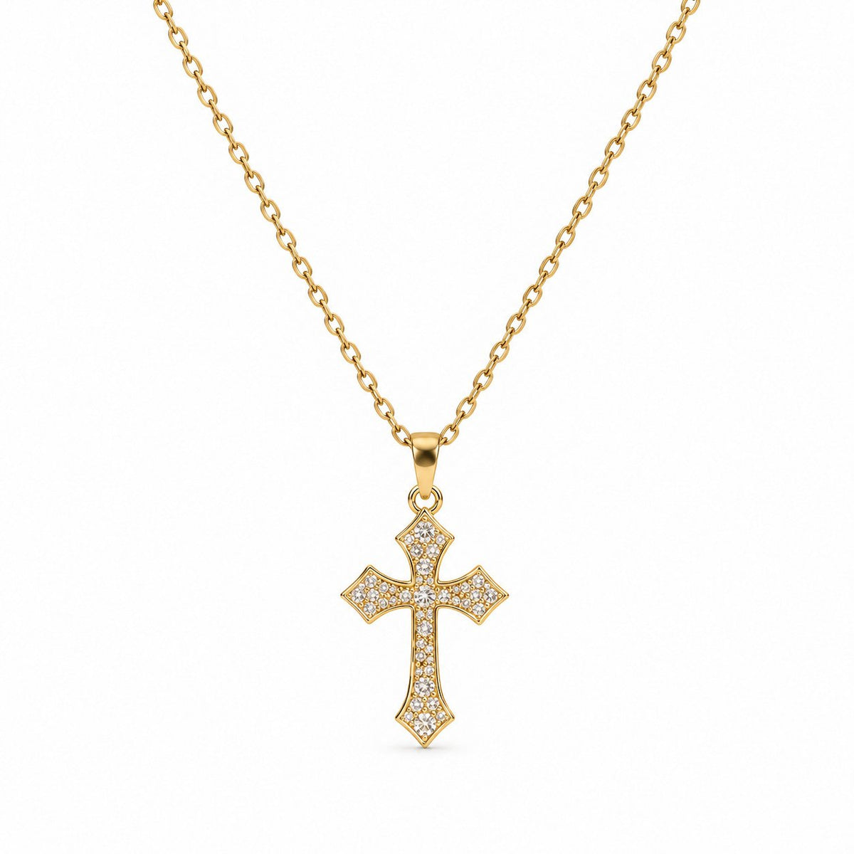 Flared Gemstone Cross Necklace - Gold Finish - 16–19"