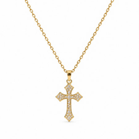 Flared Gemstone Cross Necklace - Gold Finish - 16–19"
