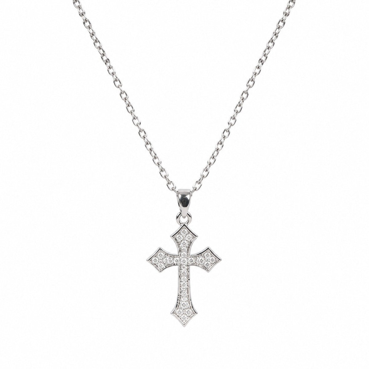 Flared Gemstone Cross Necklace - Silver Finish - 16–19"