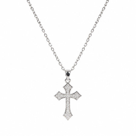 Flared Gemstone Cross Necklace - Silver Finish - 16–19"