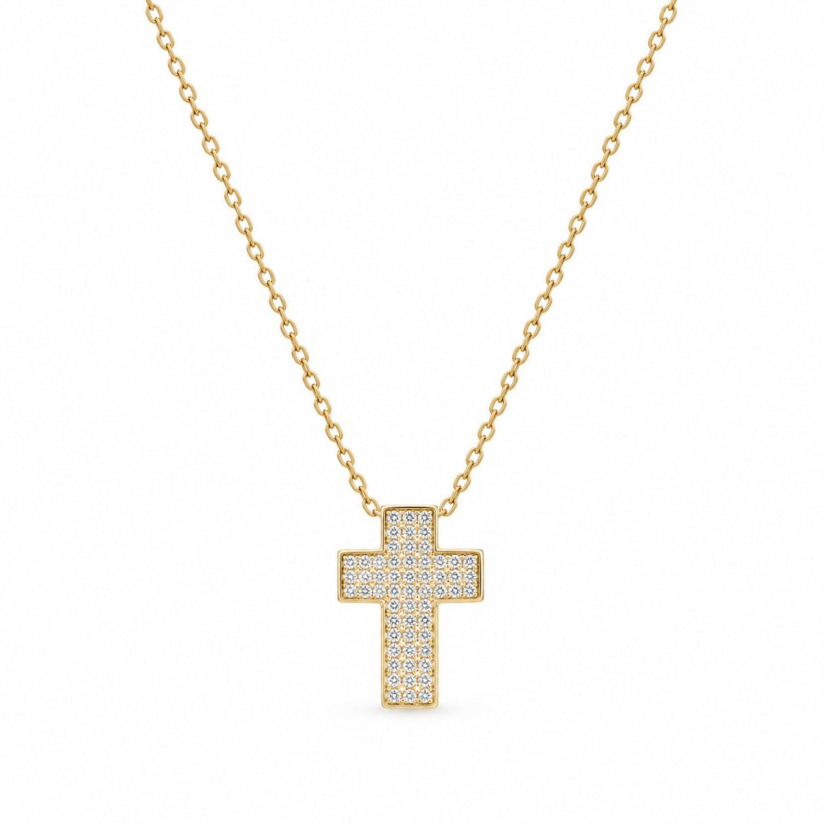 Wide Gemstone Cross Necklace - Gold Finish - 16–19"