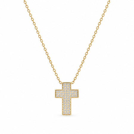 Wide Gemstone Cross Necklace - Gold Finish - 16–19"