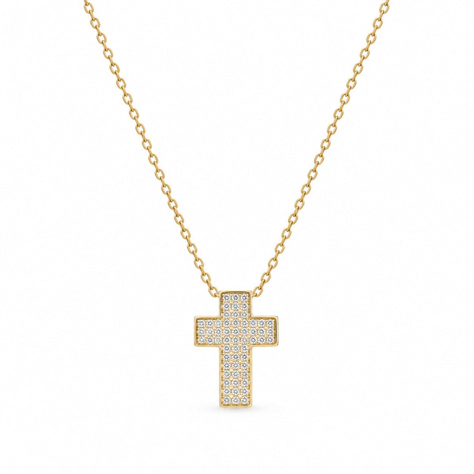 Wide Gemstone Cross Necklace - Gold Finish - 16–19"