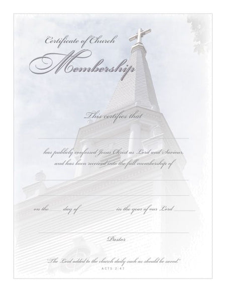 Membership Certificate - Premium, Silver Foil Embossed by Anchor Christian Distributors