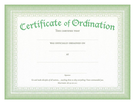 Ordination Certificate - Premium, Green Foil Embossed by Anchor Christian Distributors