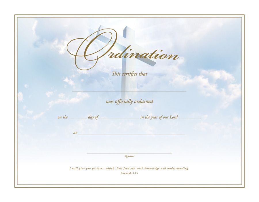 Ordination Certificate - Premium, Gold Foil Embossed by Anchor Christian Distributors
