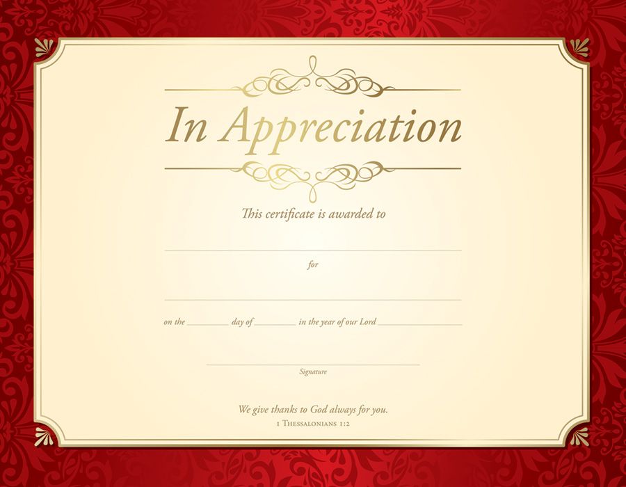 In Appreciation Certificate - Premium, Gold Foil Embossed by Anchor Christian Distributors