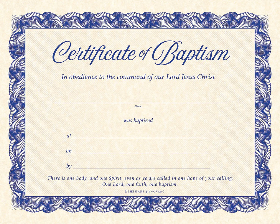 Certificates – Baptism – Ephesians 4:4-5 (KJV) – 8x10 by Anchor Christian Distributors