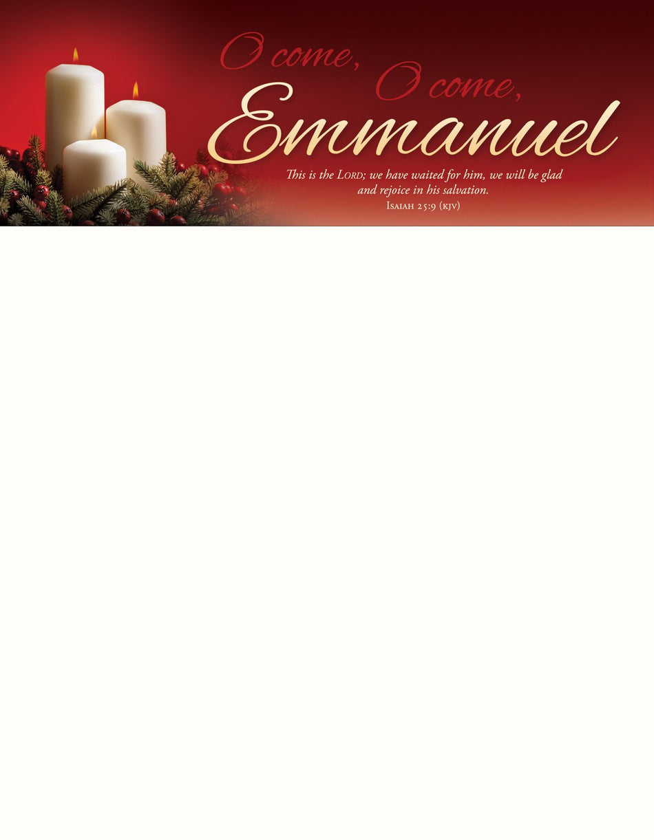 Christmas – O Come, O Come, Emmanuel – Isa 25:9 (KJV) – Pkg 100 – Letterhead by Anchor Christian Distributors