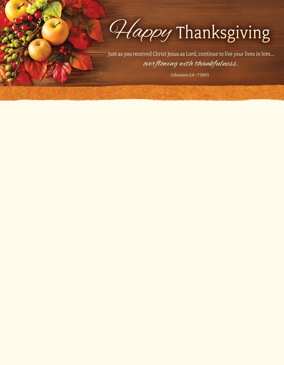 Thanksgiving—Happy Thanksgiving; Col 2:6–7 (NIV)—Pkg 100—Letterhead by Anchor Christian Distributors