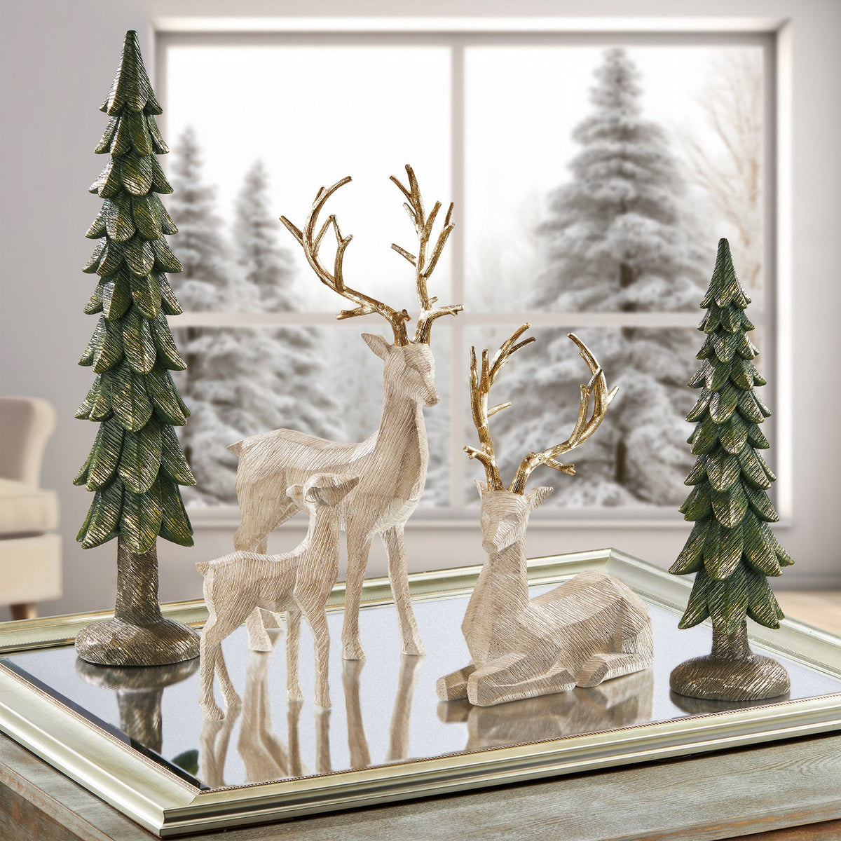 Holiday Deer Family with Trees, Set of 5 by Costco